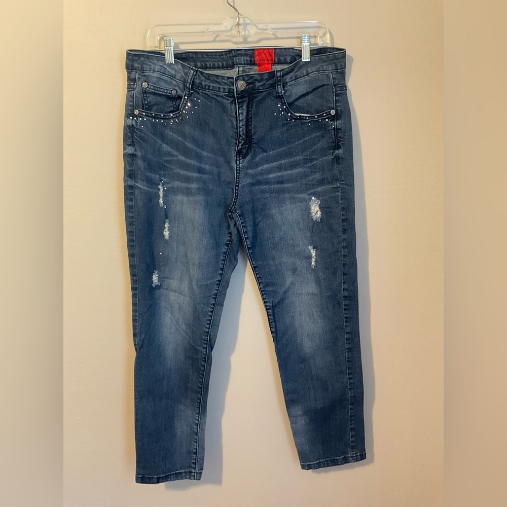 V Cristina Dark Blue Straight Leg Jeans with Distressed Details